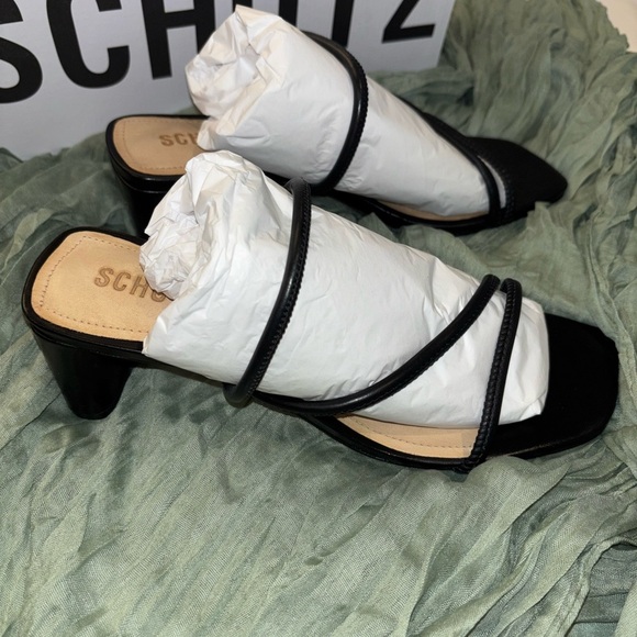 Schutz Black Strappy Square Toe Heeled Sandals • Black Heels • NEW • Dust Bag - Picture 3 of 14